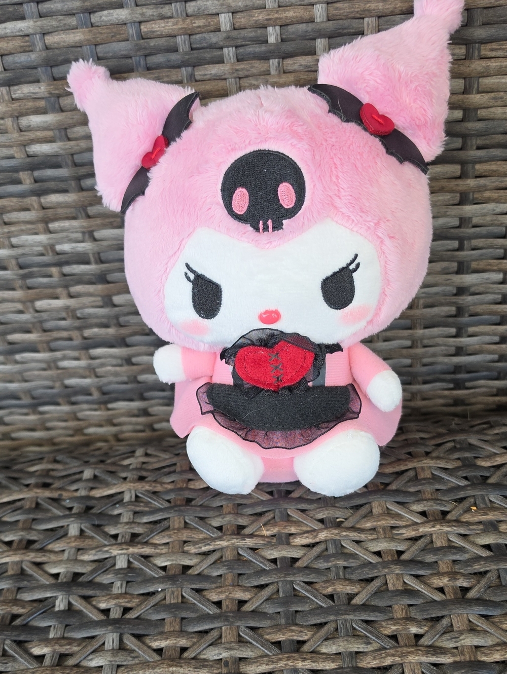 Sanrio Pink Kuromi Plush Cat Toy with Red Heart Accent